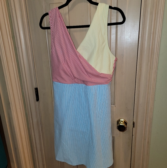 Misses Sz 16 Lands End 1 Piece Swim Dress Seersucker Wrap Chest - Picture 1 of 10